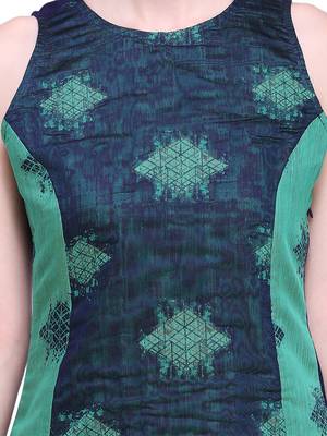 Navy Blue & Green Chanderi Cotton Woven Kurta 4