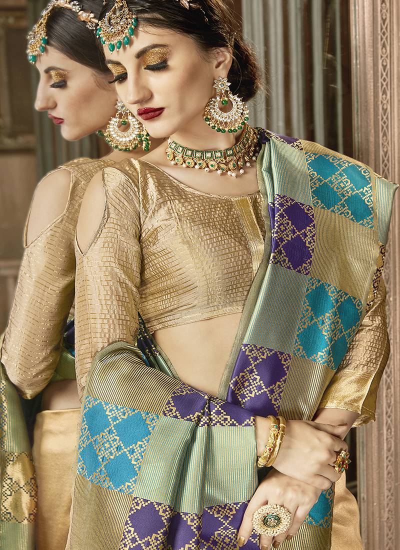 Women's Silk Blend Multicolored Printed Designer Saree With Blouse Piece