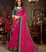 Pink printed georgette saree with blouse