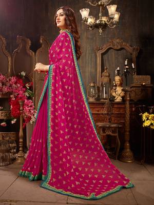 Pink printed georgette saree with blouse 2