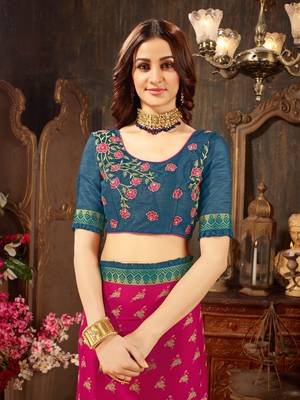 Pink printed georgette saree with blouse 4