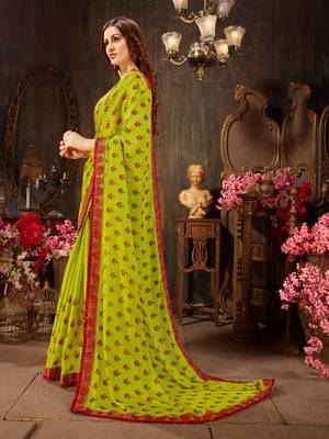 Green printed georgette saree with blouse 2