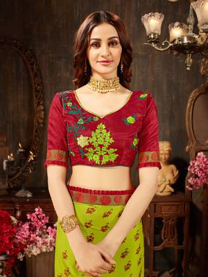 Green printed georgette saree with blouse 4