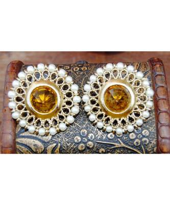Topaz Gold Pearl Stud Earrings 1