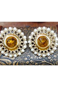 Topaz Gold Pearl Stud Earrings