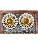 Topaz Gold Pearl Stud Earrings