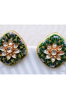 Enamel Floral Square Gold Stud Earrings