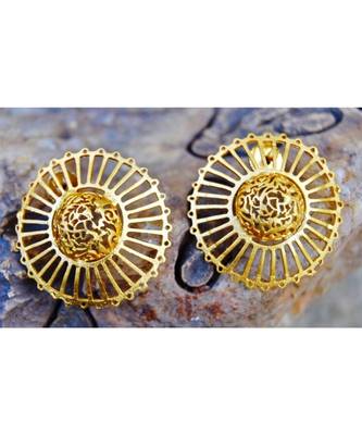Matte Gold Filigree Big Stud Earrings 1