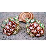 Diamond Studded Earrings with Green Meena Work