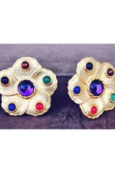 Multicolor Matte Gold Flower Stud Earrings