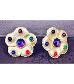 Multicolor Matte Gold Flower Stud Earrings