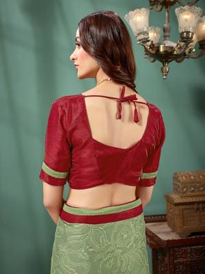 Green printed chiffon saree with blouse 5