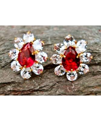 Ruby Diamond Gold Plated Floral Stud Earrings 1