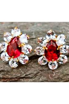 Ruby Diamond Gold Plated Floral Stud Earrings
