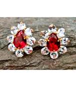 Ruby Diamond Gold Plated Floral Stud Earrings