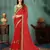 Red printed chiffon saree with blouse