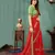 Red printed chiffon saree with blouse