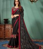 Black printed chiffon saree with blouse