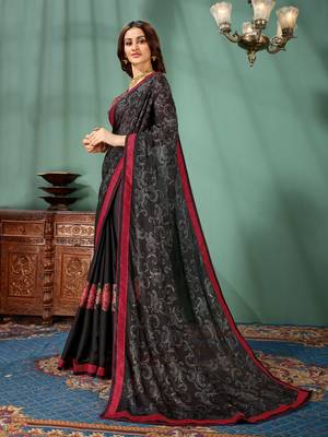 Black printed chiffon saree with blouse 2