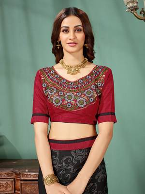 Black printed chiffon saree with blouse 4