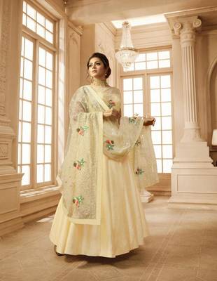 Yellow embroidered pure taffeta salwar 1