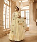 Yellow embroidered pure taffeta salwar