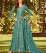 Sky-blue embroidered faux georgette salwar