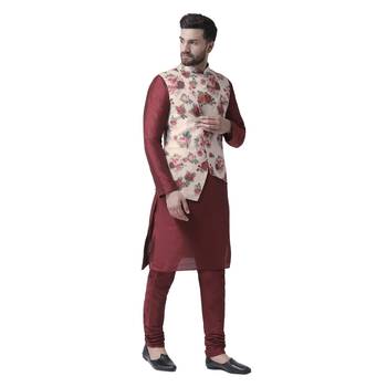 Maroon Printed Dupion Silk Kurta Pajama 2