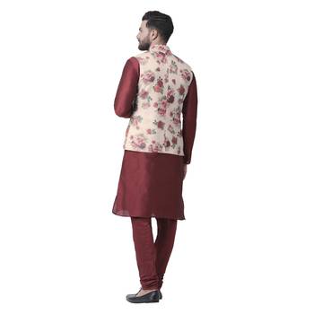 Maroon Printed Dupion Silk Kurta Pajama 3