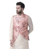 Pink Printed Dupion Silk Nehru Jacket