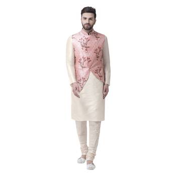 Pink Printed Dupion Silk Nehru Jacket 5