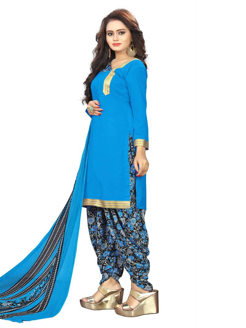 Blue and Green Salwar Suit - Crepe - 3 pieces