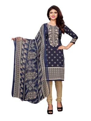 Navy-Blue Printed Crepe Kameez With Dupatta 1