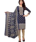 Navy-Blue Printed Crepe Kameez With Dupatta