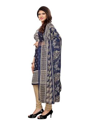 Navy-Blue Printed Crepe Kameez With Dupatta 2