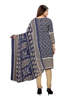 Navy-Blue Printed Crepe Kameez With Dupatta 3