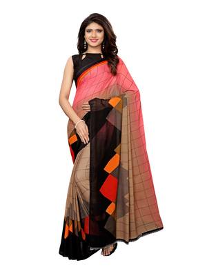 Pink Printed Georgette Saree With Blouse 1