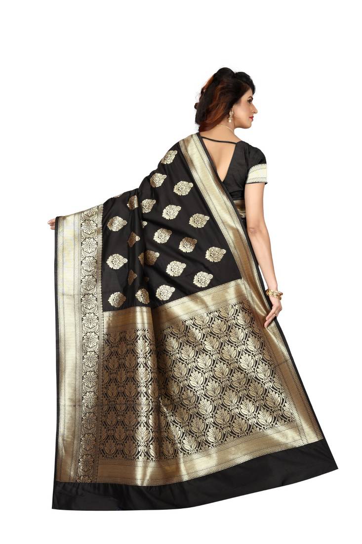 Black Woven Art Silk Saree With Blouse