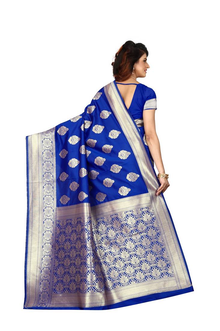 Blue Woven Art Silk Saree With Blouse