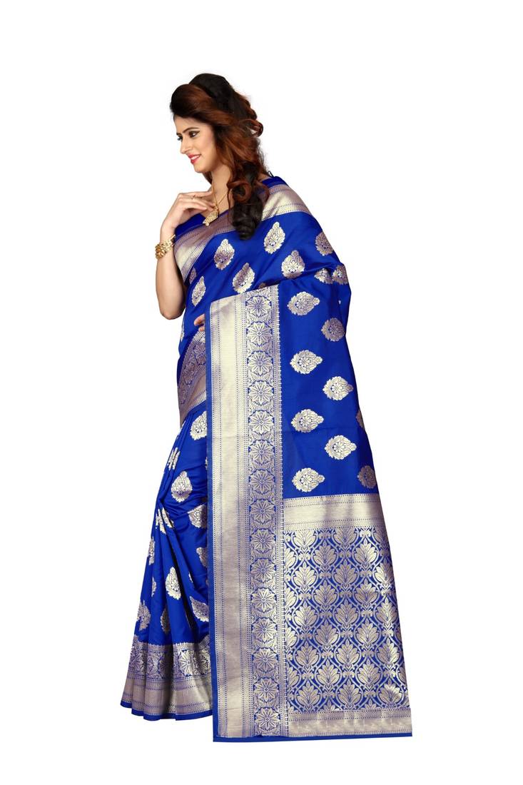 Blue Woven Art Silk Saree With Blouse