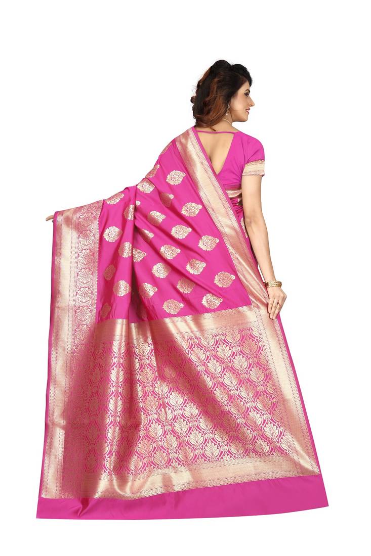 Rani Pink Woven Art Silk Saree With Blouse