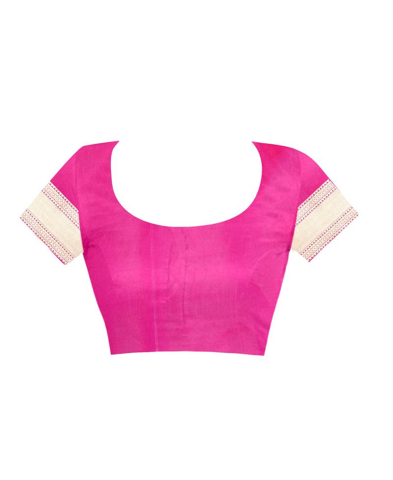 Rani Pink Woven Art Silk Saree With Blouse