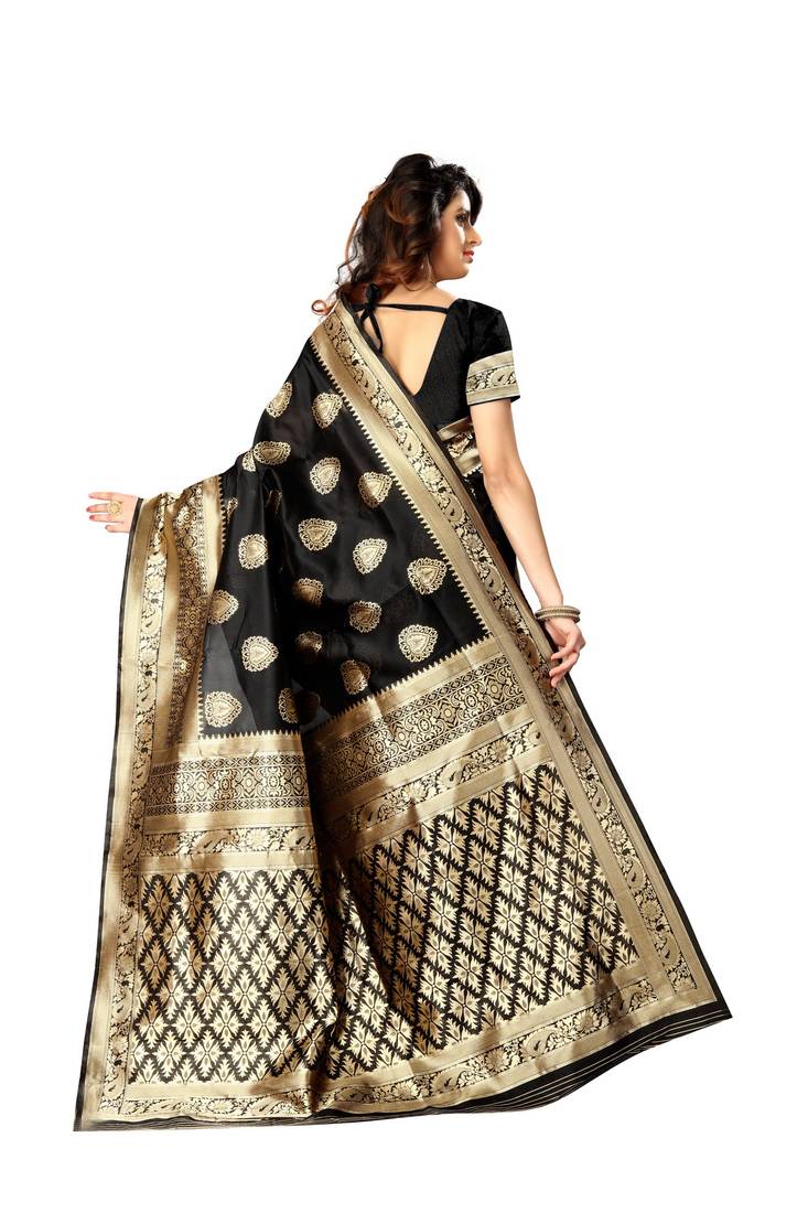 Black Woven Art Silk Saree With Blouse
