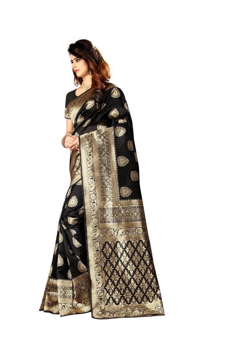 Black Woven Art Silk Saree With Blouse