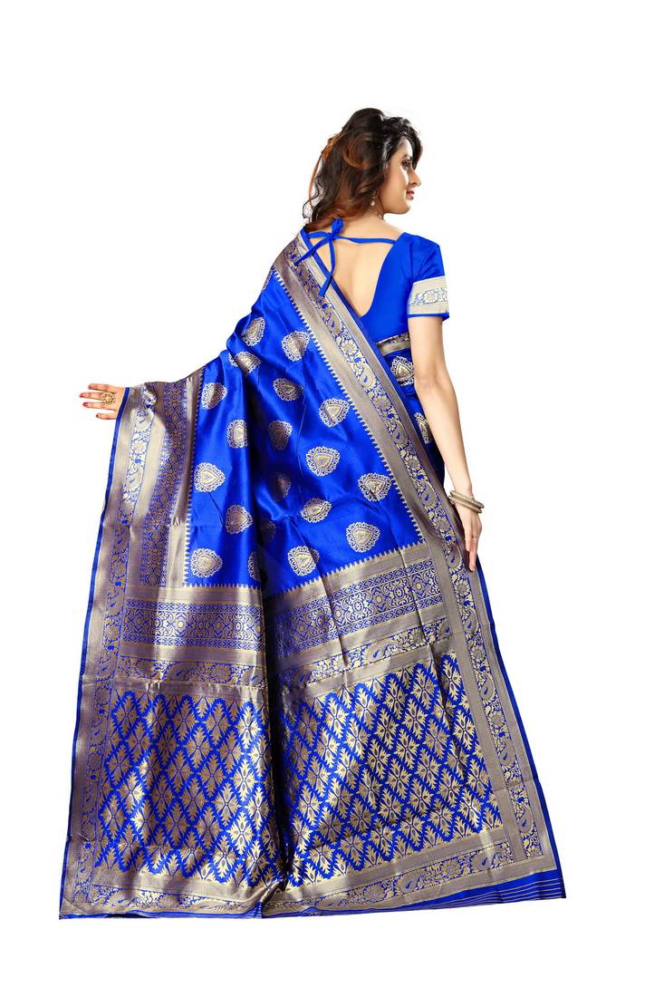Royal Blue Woven Art Silk Saree With Blouse