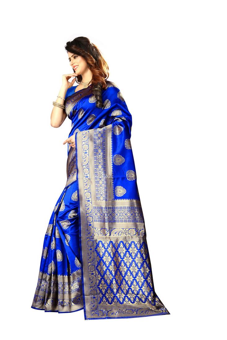 Royal Blue Woven Art Silk Saree With Blouse
