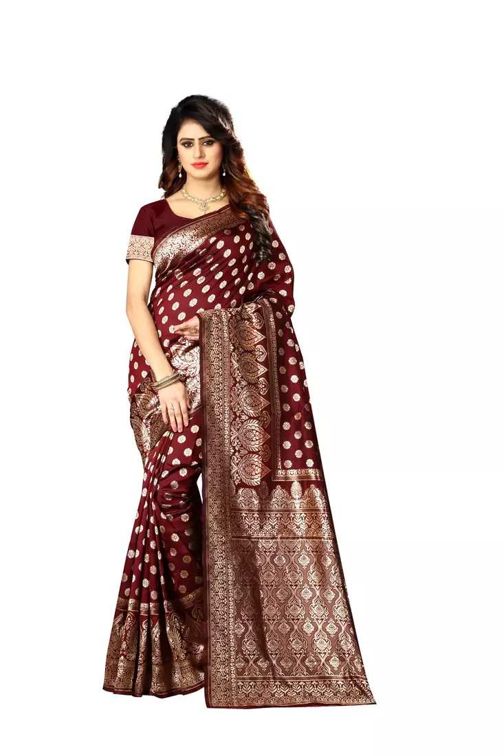 Maroon Woven Art Silk Saree With Blouse