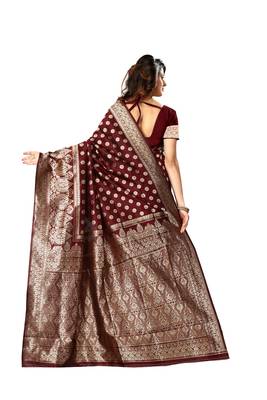 Maroon Woven Art Silk Saree With Blouse 2