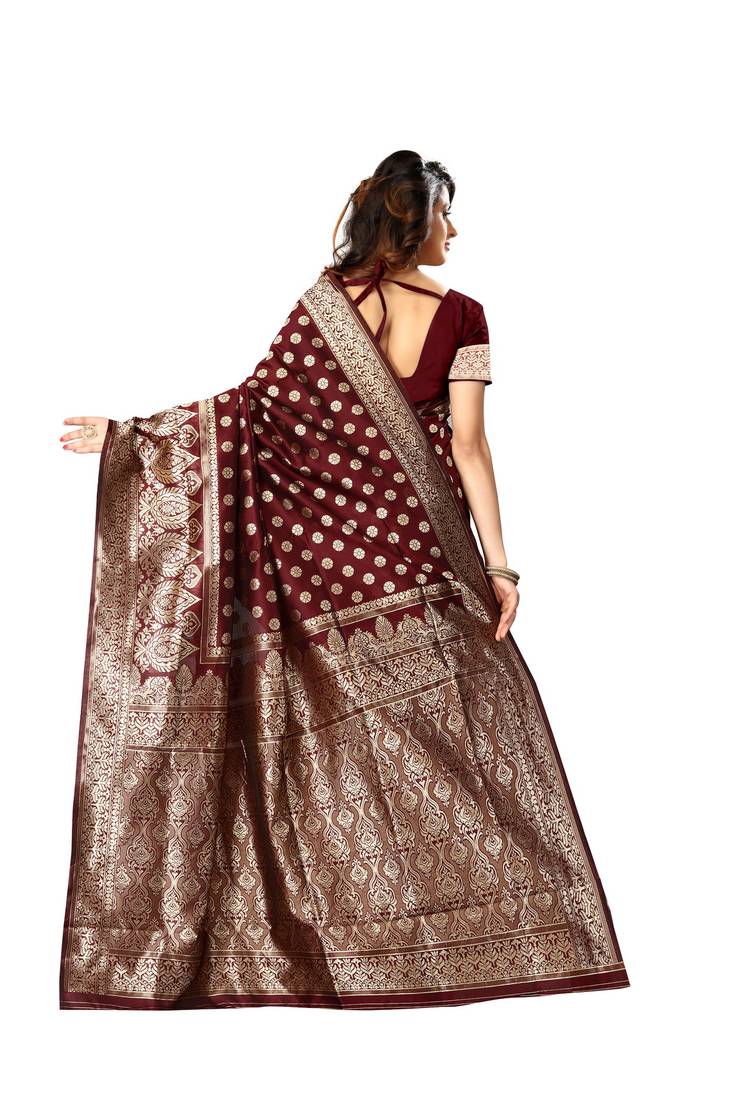 Maroon Woven Art Silk Saree With Blouse