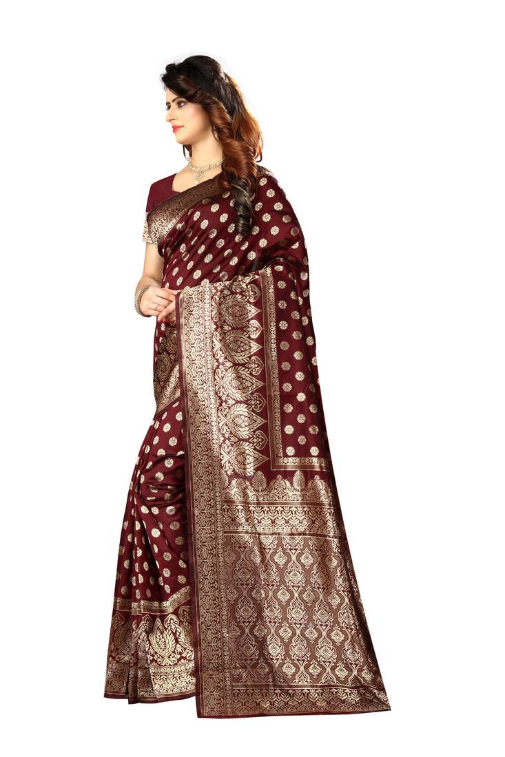 Maroon Woven Art Silk Saree With Blouse